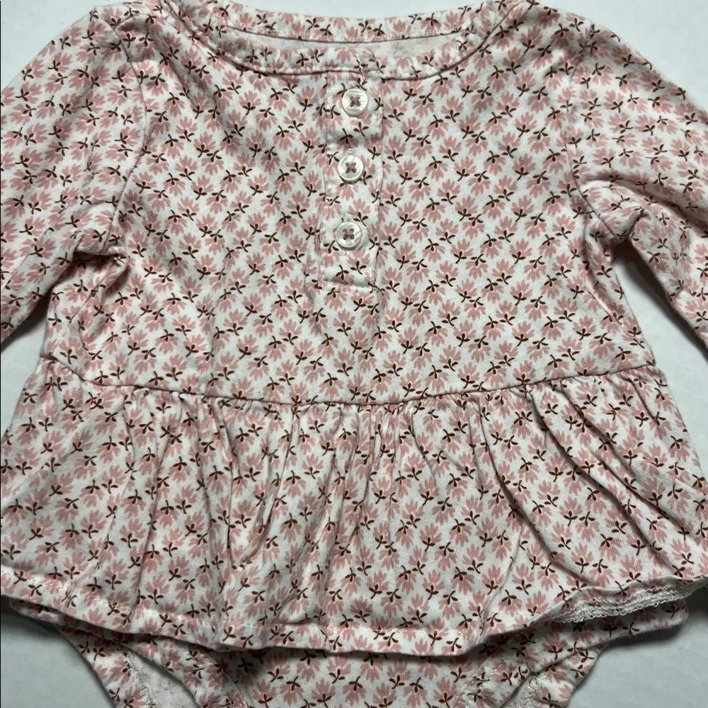 Carter’s pink and white floral long sleeve skirted one piece body suit size 3 m